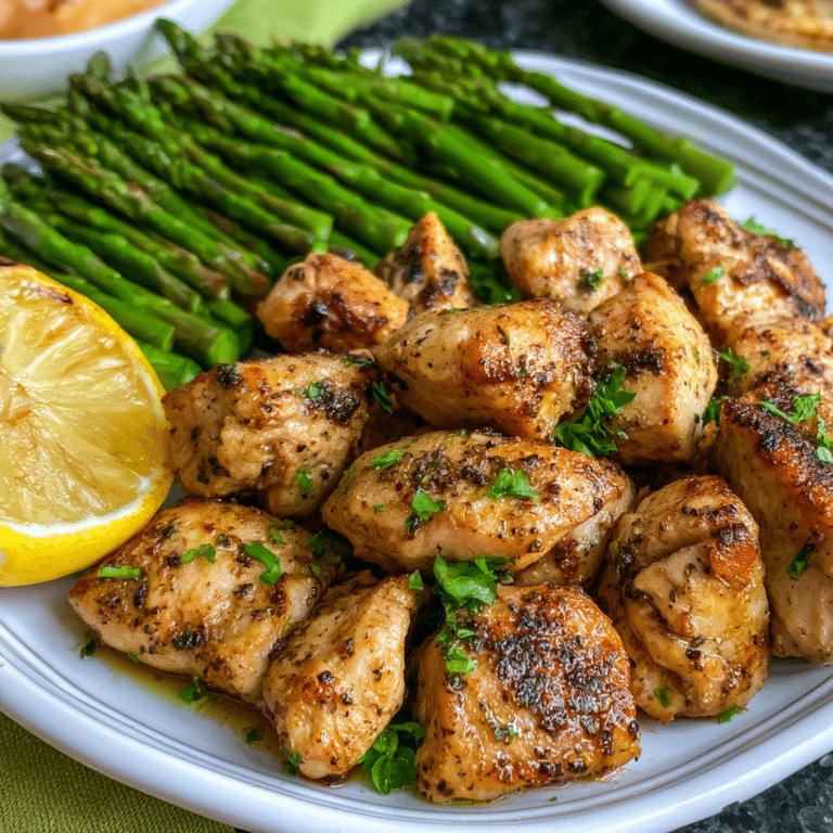 Low Carb Garlic Butter Chicken Bites with Lemon Asparagus